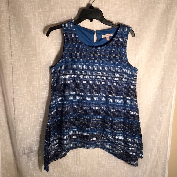 EUC Roz&Ali Blue print sleeveless swing top - Picture 3 of 7